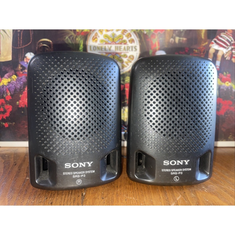 Vintage Sony SRS-P3 Speaker System for Walkman Mini Stereo 3.5mm Aux Tested‎